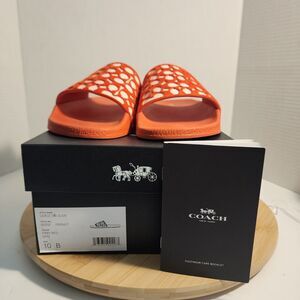 COACH Udele Signature Rubber Slides Fiery Red, Sz 10 B With Box Limited Edition
